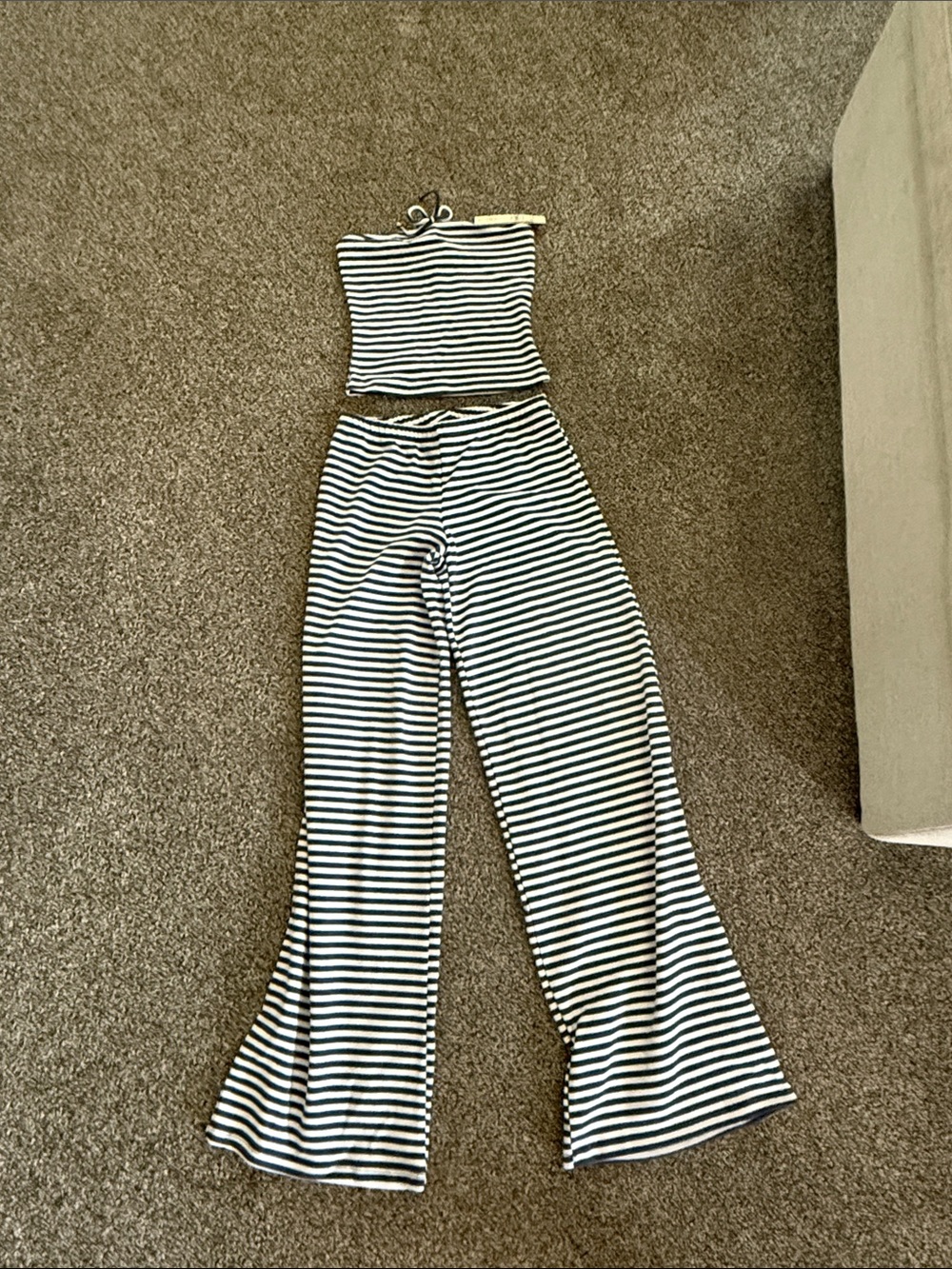 No Boundaries Blue & White Striped Wide-Leg Pants with Matching Crop Top